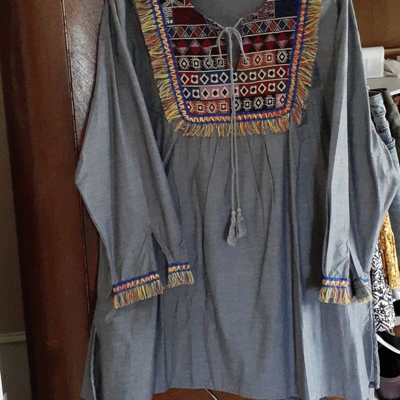 Velzera Tops - Boho Embroidered Tunic 2XL